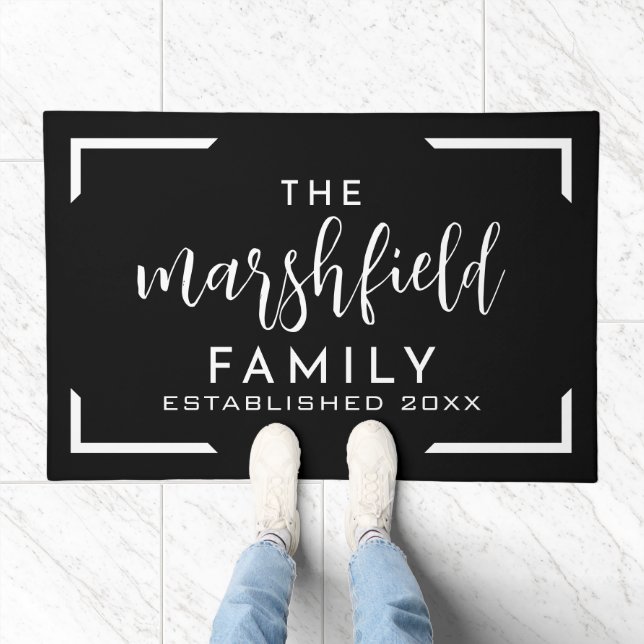 Family Name - black white - kitchen indoor WELCOME Doormat (Indoor)