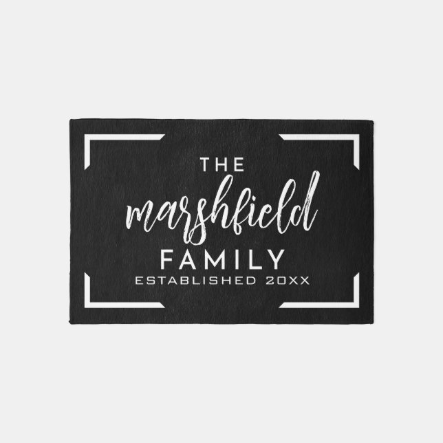 Family Name - black white - kitchen indoor WELCOME Rug (Front)