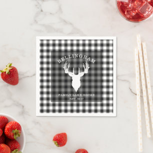 Family Name Black White Lake House Gingham Plaid Napkins