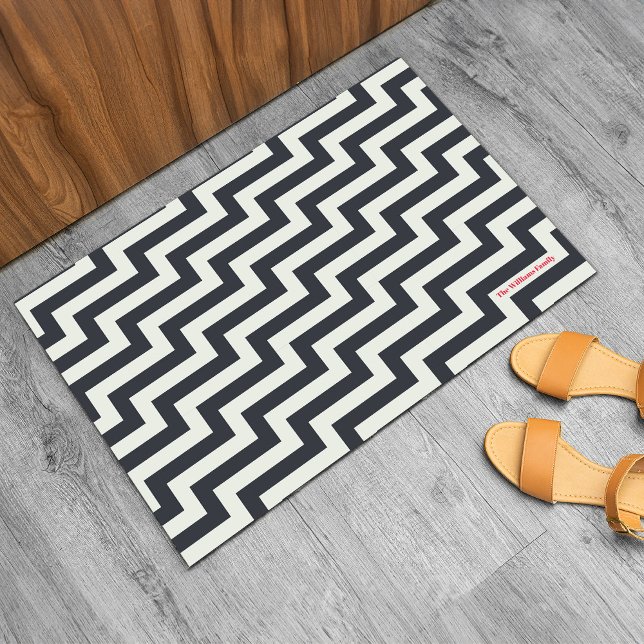 Family Name Black White Pink Bold Zig Zag Doormat (Creator Uploaded)