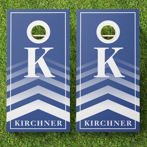 Family Name Blue Faded Chevron Monogram Modern Cornhole Set