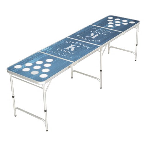 Family Name Blue Wood Year Established Monogram Beer Pong Table