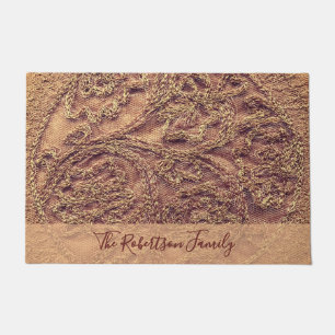 Family Name Boho Floral Retro Dusty Orange Custom Doormat