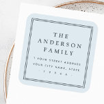 Family name border light dusty blue return address square sticker<br><div class="desc">Elegant,  light dusty blue or custom color return address labels featuring your family name in an elegant serif font and the return address below surrounded by a double border.</div>