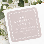 Family name border light rose taupe return address square sticker<br><div class="desc">Elegant,  light rose taupe or custom color return address labels featuring your family name in an elegant serif font and the return address below surrounded by a double border.</div>