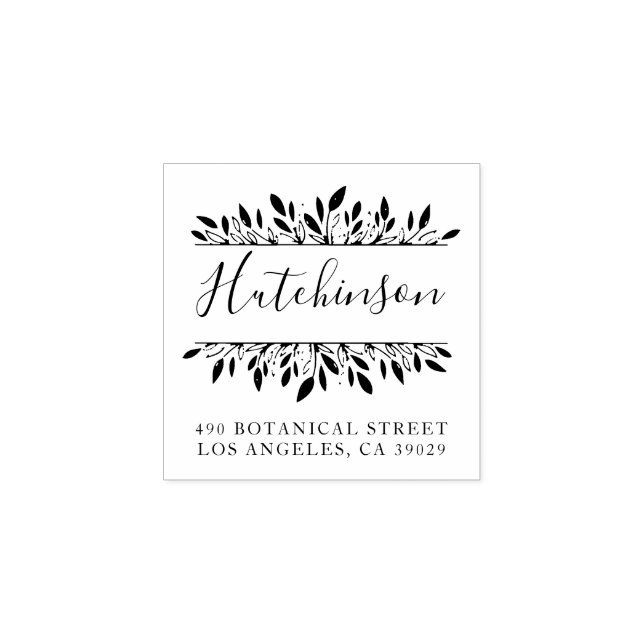 Family Name Botanical Hand-written Return Address Rubber Stamp (Imprint)