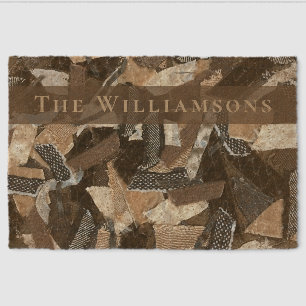 Family Name Brown Abstract Stripes Patchwork Look Fiber Doormat