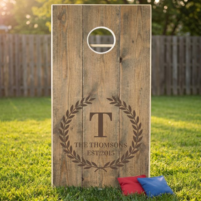 Family Name Brown Rustic Wood Monogram Design Cornhole Set (Creator Uploaded)