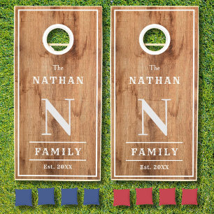  Family Name  Brown Wood Cornhole Set