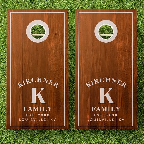 Family Name Brown Wood Year Established Monogram Cornhole Set