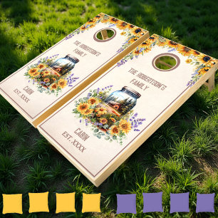 Family Name Cabin Farmhouse Forest Sunflower Cornhole Set