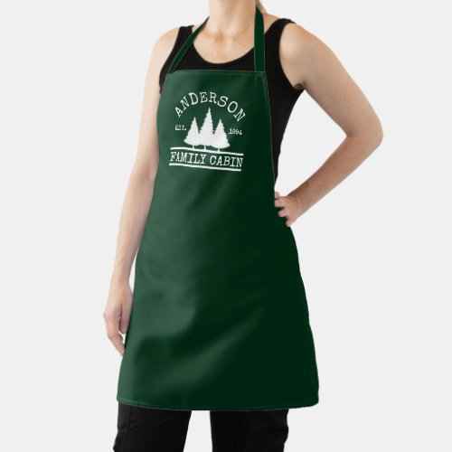 Family Name Cabin Forest Green Apron