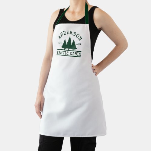 Family Name Cabin Forest Green Pines Apron