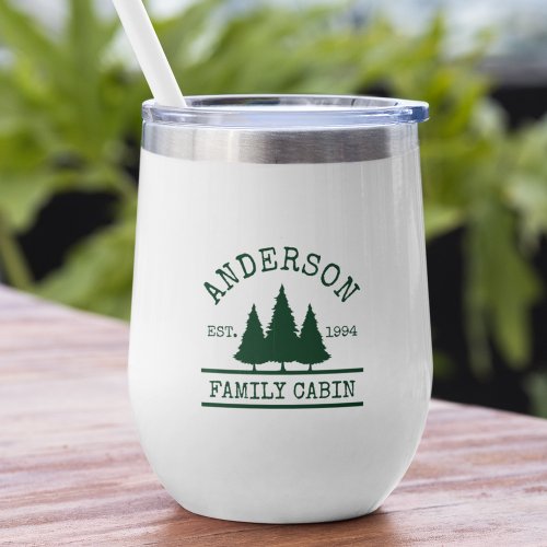 Family Name Cabin Forest Green Pines Thermal Wine Tumbler