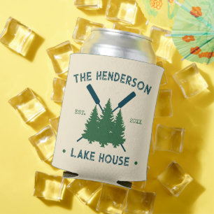 Family Name Cabin Lake House Oars Pine Trees Can Cooler