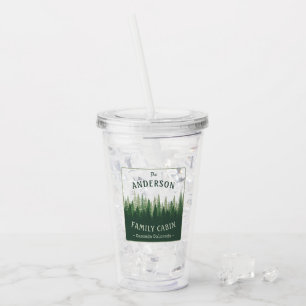 Family Name Cabin Location Pine Tree Forest Acrylic Tumbler