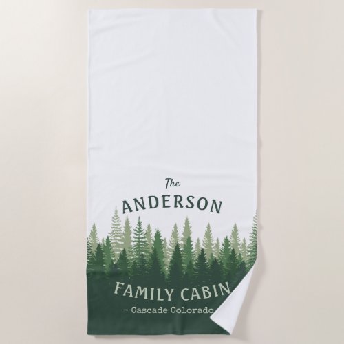 Family Name Cabin Location Pine Tree Forest Beach Towel