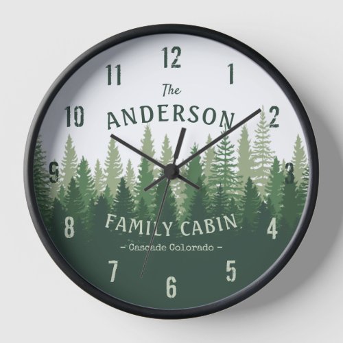 Family Name Cabin Location Pine Tree Forest Clock