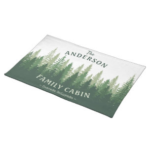 Family Name Cabin Location Pine Tree Forest Cloth Placemat