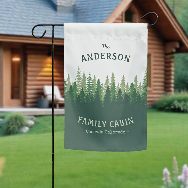 Family Name Cabin Location Pine Tree Forest Garden Flag (Creator Uploaded)