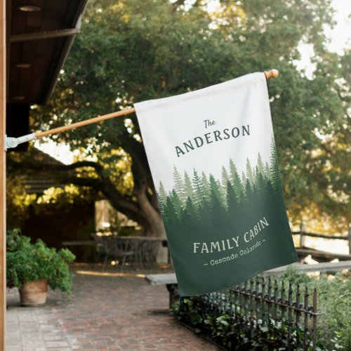 Family Name Cabin Location Pine Tree Forest House Flag