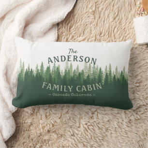 Family Name Cabin Location Pine Tree Forest Lumbar Pillow