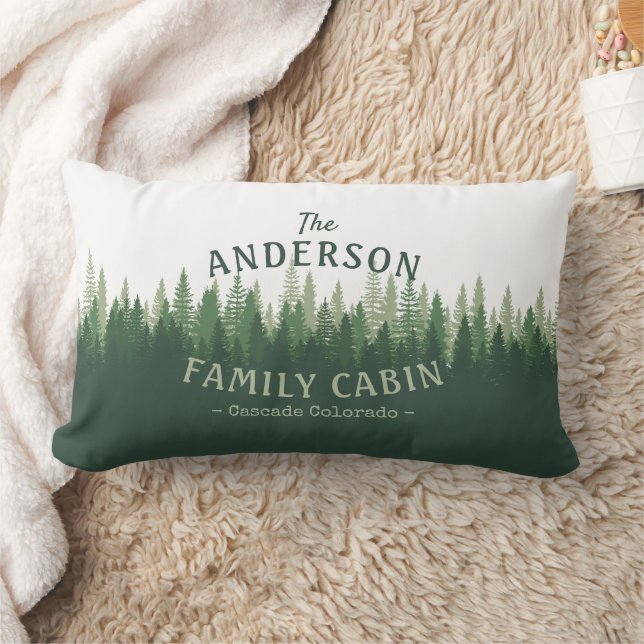Family Name Cabin Location Pine Tree Forest Lumbar Pillow (Blanket)