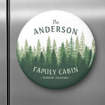Family Name Cabin Location Pine Tree Forest Magnet<br><div class="desc">A rustic themed magnet with your personalized family name and cabin, lodge or other desired text and it's location. This custom design features artwork of a pine tree forest silhouette in shades of forest and hunter green. Feel free to visit my designer store to see more items and designs like...</div>