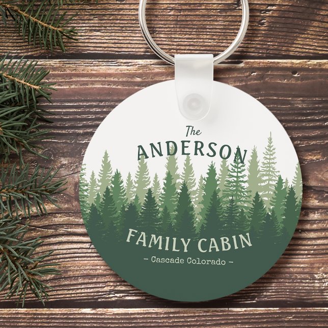 Family Name Cabin Location Pine Tree Forest Round Keychain (Creator Uploaded)