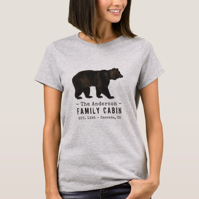 Family Name Cabin Rustic Brown Black Bear T-Shirt (Front)