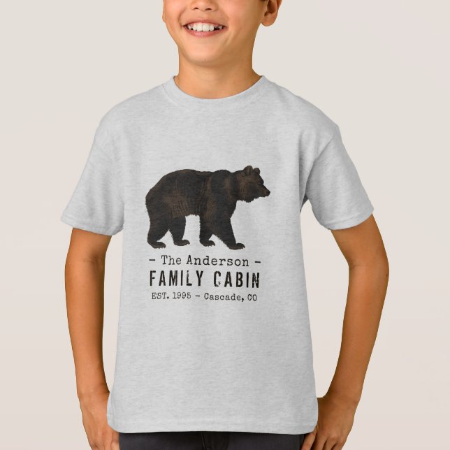 Family Name Cabin Rustic Brown Black Bear T-Shirt (Front)