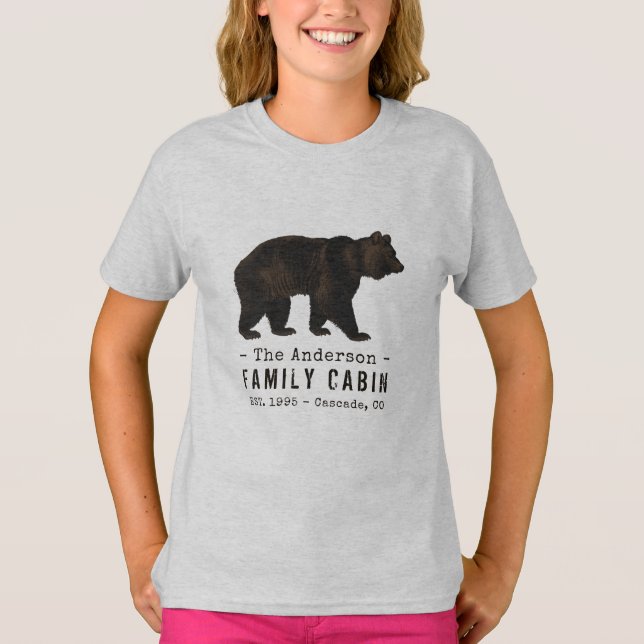 Family Name Cabin Rustic Brown Black Bear T-Shirt (Front)