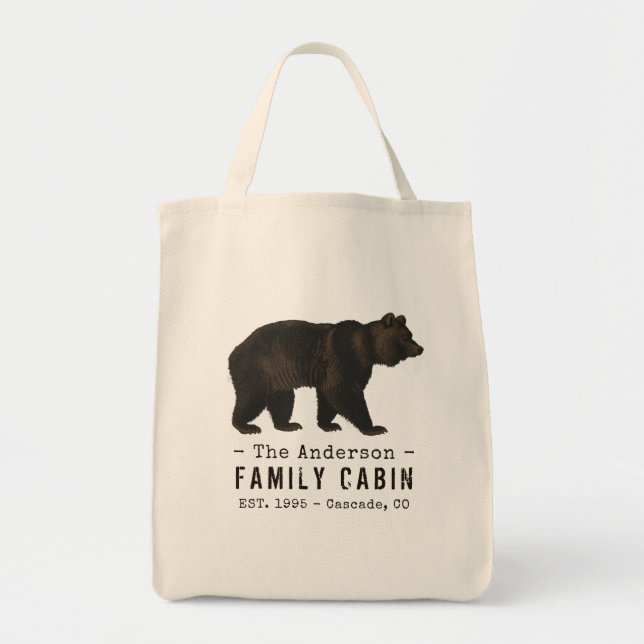 Family Name Cabin Rustic Brown Black Bear Tote Bag (Front)