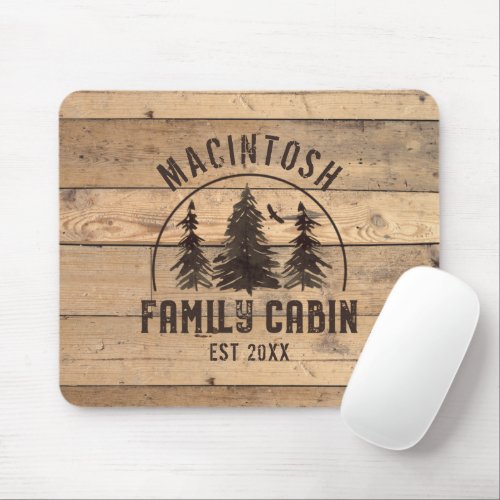 Family Name Cabin Rustic Wood Forest Personalized Mouse Pad