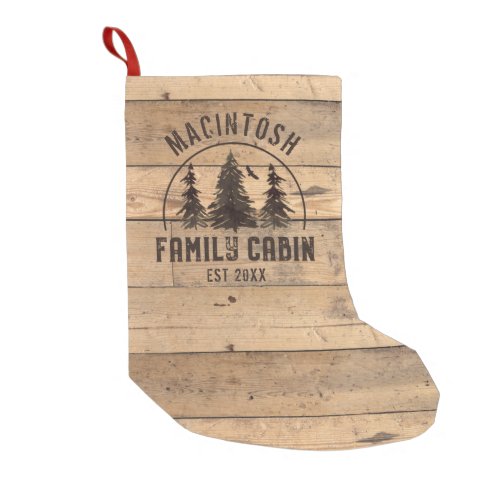 Family Name Cabin Rustic Wood Forest Personalized Small Christmas Stocking