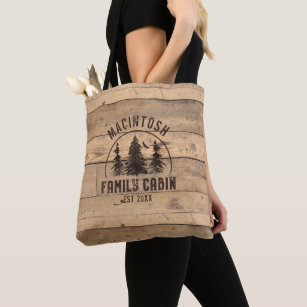 Family Name Cabin Rustic Wood Personalized Tote Bag