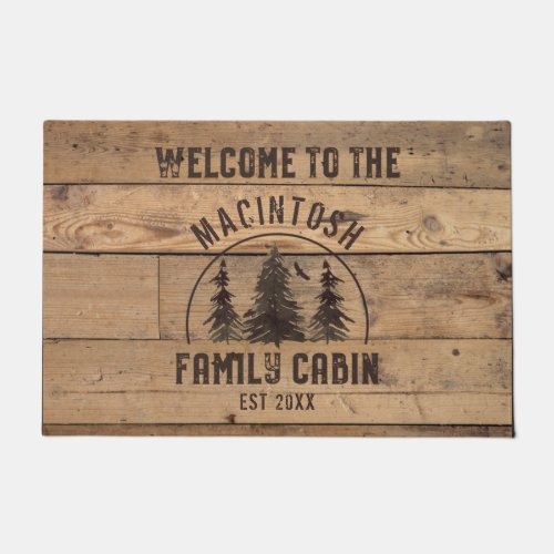 Family Name Cabin Rustic Wood Welcome Doormat