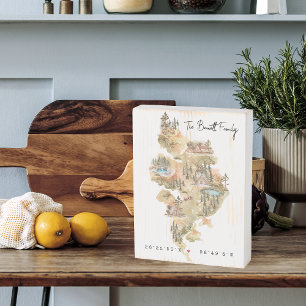 Family Name   Camping Family Cabin Map Coordinates Wooden Box Sign