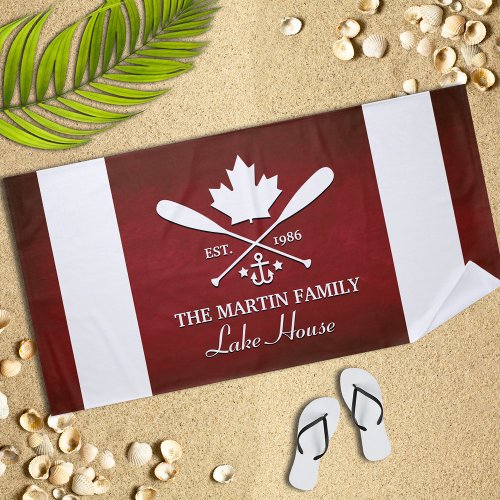 Family Name  Canadian Maple Leaf Custom Beach Towel