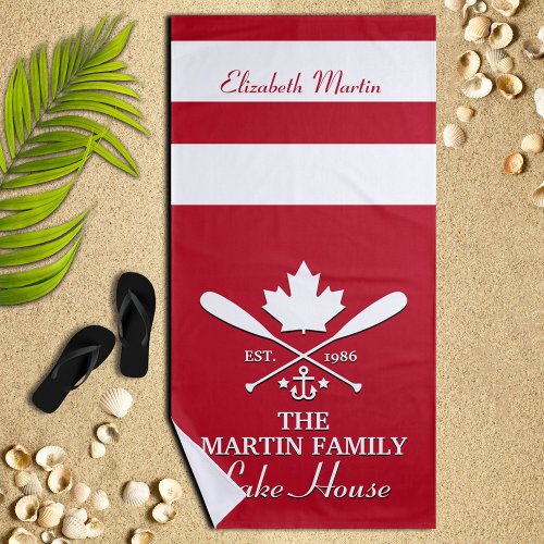 Family Name  Canadian Maple Leaf Custom Beach Towel