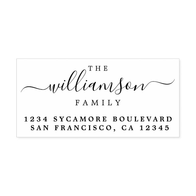 Family Name Chic Script Return Address Rubber Stamp (Imprint)