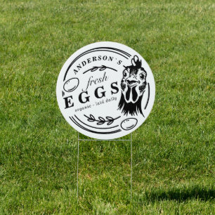 Family Name Chicken Egg Farm Round Decorative Yard Sign