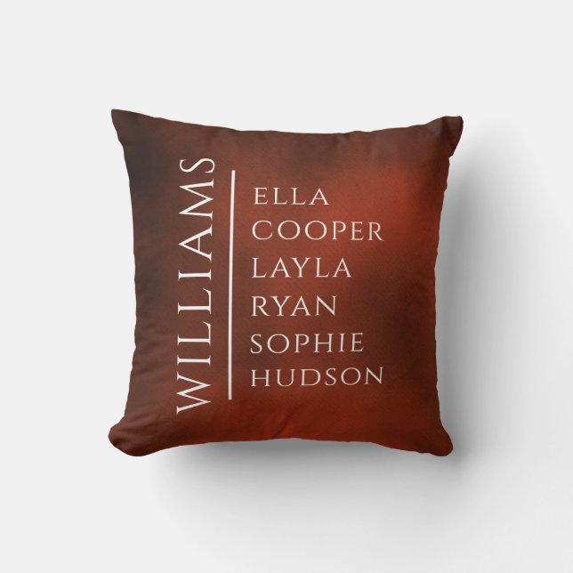 FAMILY NAME CHILDREN NAMES Kids Burnt Orange Throw Pillow (Front)
