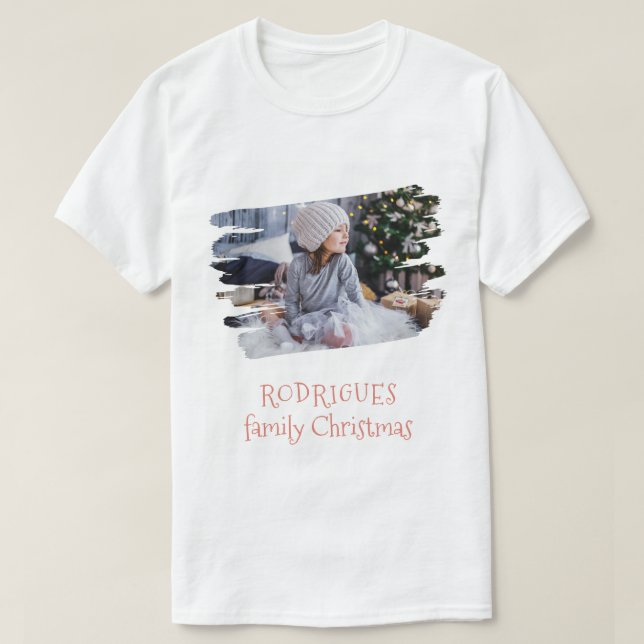 Family Name Christmas Add Photo Design Own Hor T-Shirt (Design Front)