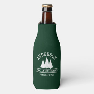 Family Name Christmas Pines Green Bottle Cooler