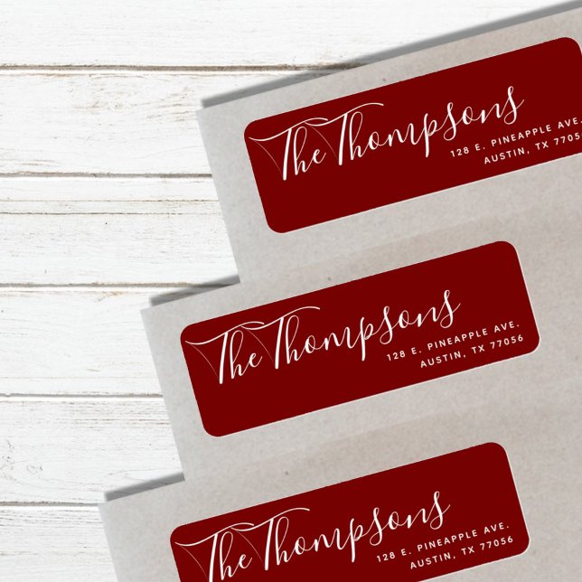 Family Name Christmas Red Modern Return Address  Label (Creator Uploaded)