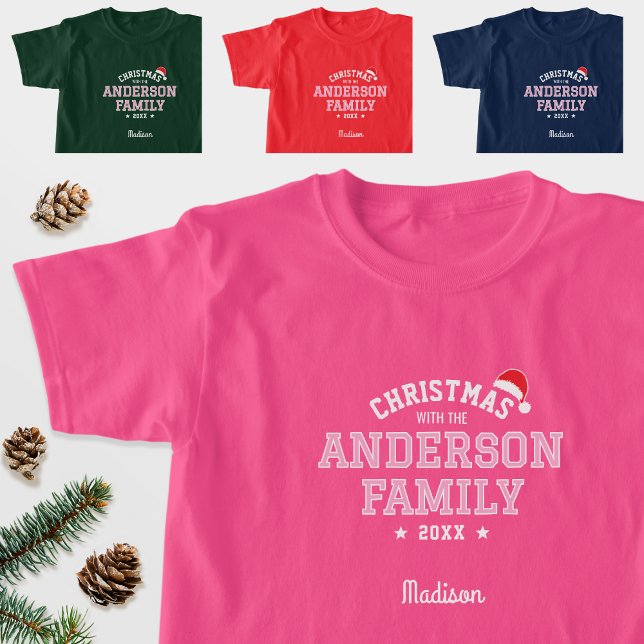 Family Name Christmas Santa Holiday Pink Red T-Shirt (Creator Uploaded)