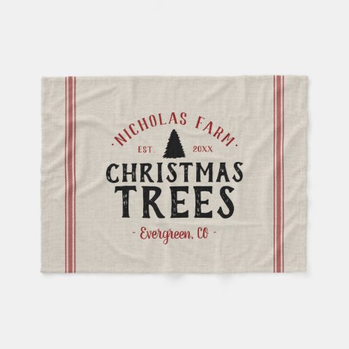 Family Name Christmas Tree Farm Grain Sack Fleece Blanket