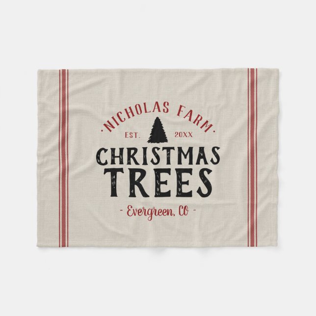 Family Name Christmas Tree Farm Grain Sack Fleece Blanket (Front (Horizontal))