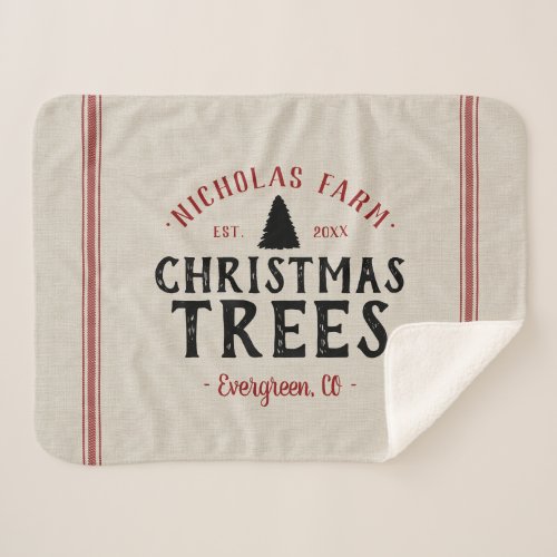 Family Name Christmas Tree Farm Grain Sack Sherpa Blanket